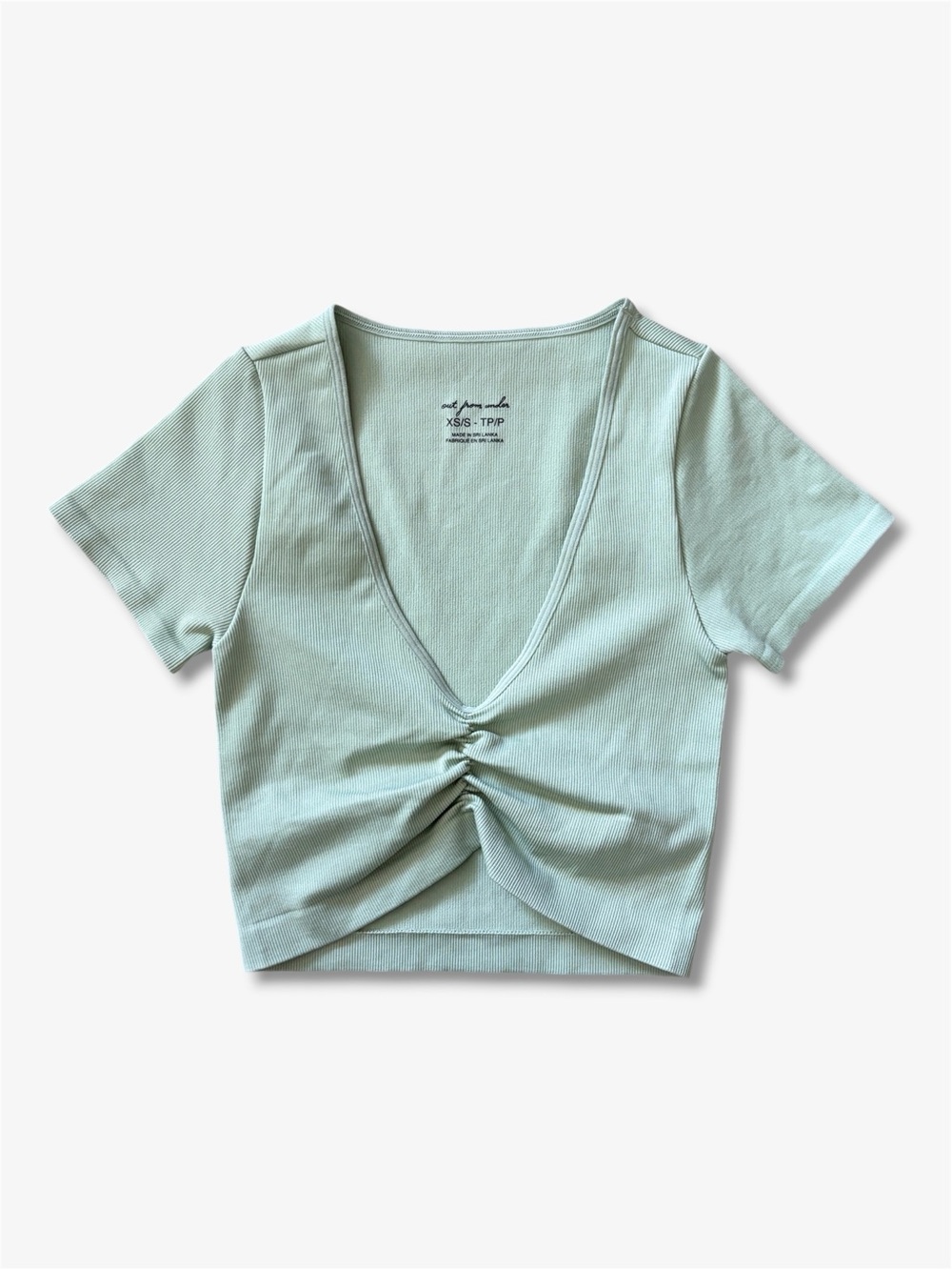 Urban Outfitters Out From Under Cinched Front Ribbed Cropped Tee Sage Green XS/S